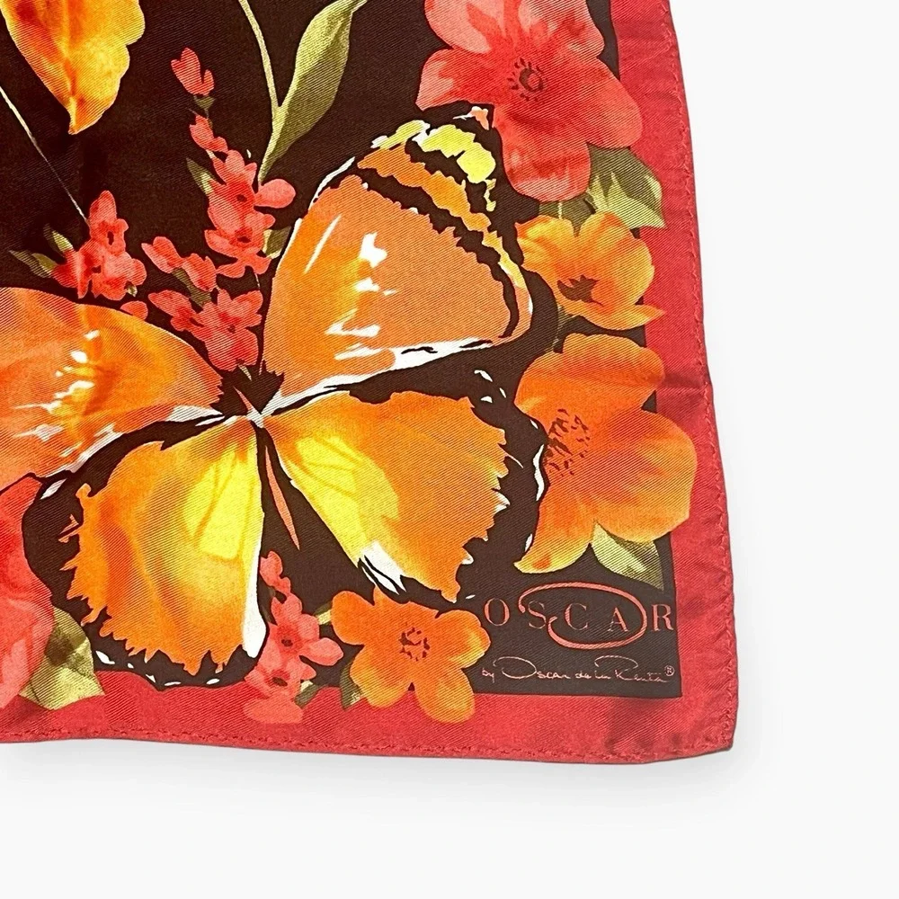 Vintage Oscar De La Renta Scarf Butterfly Floral Silk Japan 21